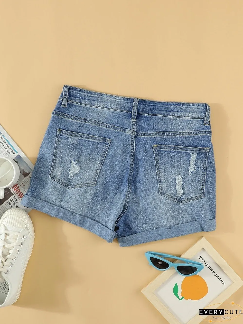 Patriotic Lace-Up Denim Shorts, Distressed