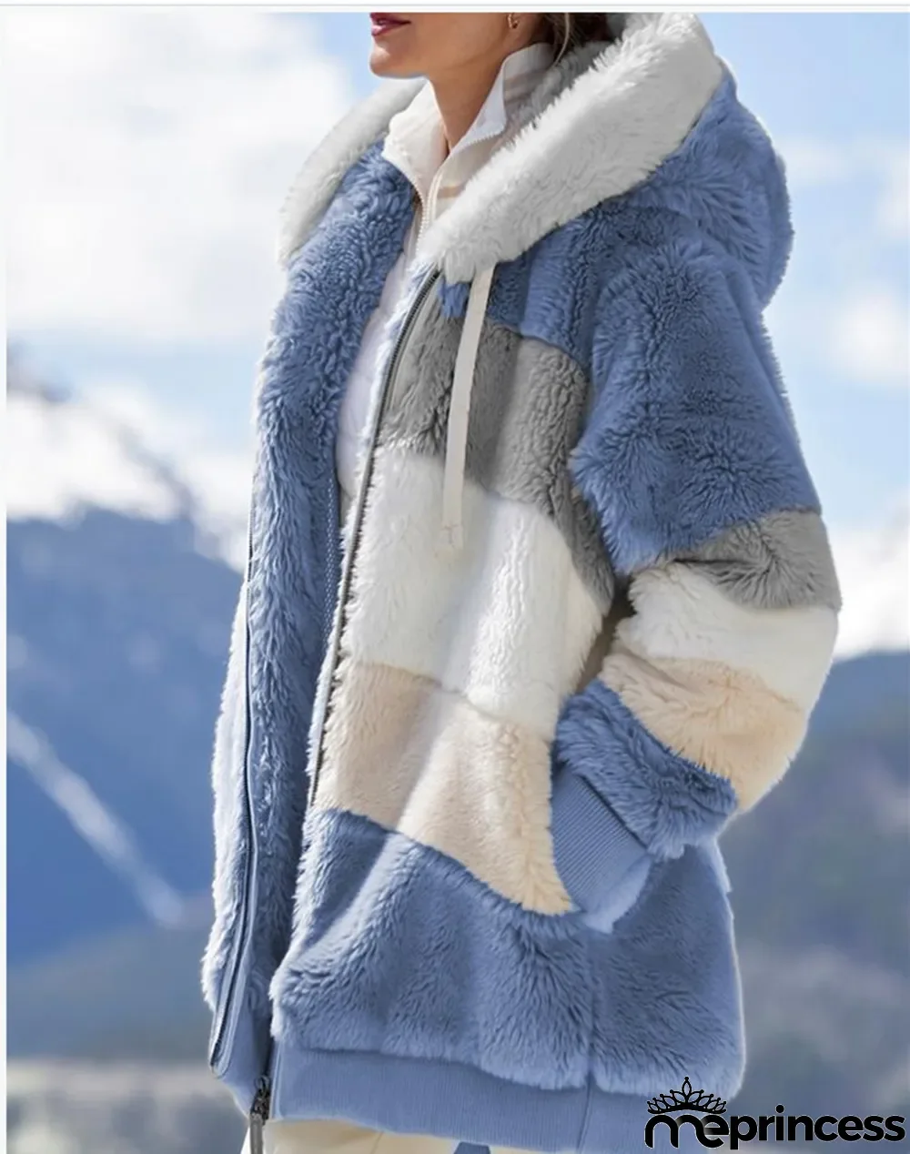 Winter Polar Fleece Contrast Zipped Hoody Coat