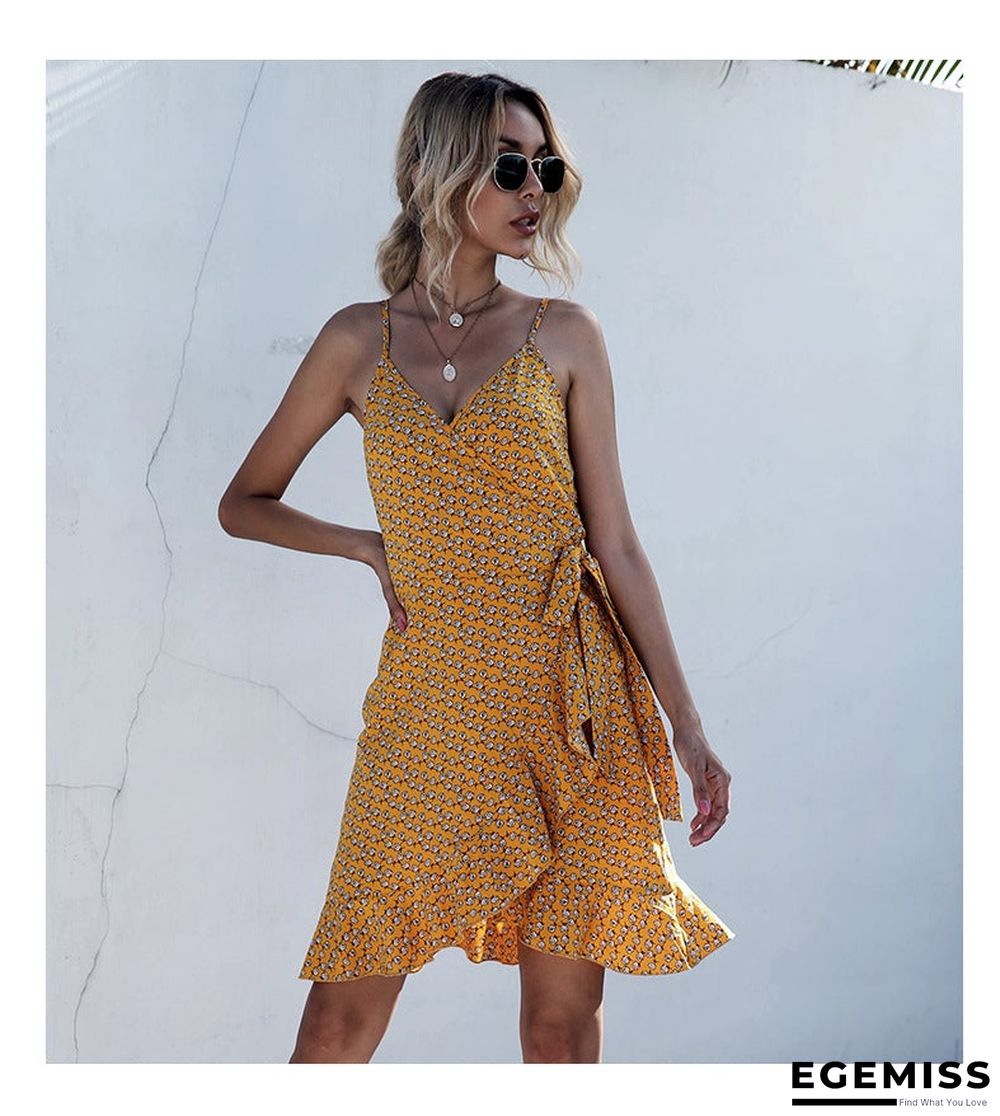 Summer Printing Irregular Ruffled Suspenders Dress Women | EGEMISS