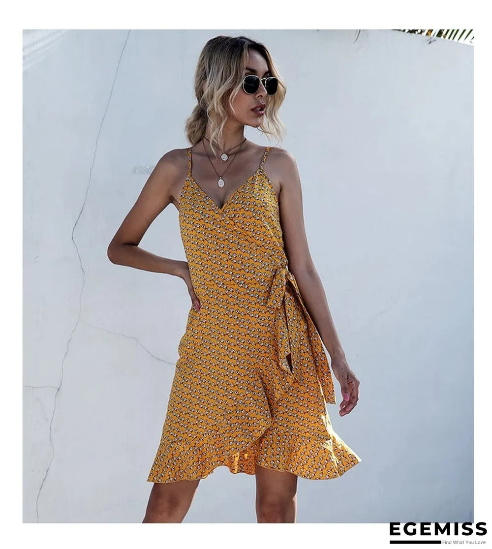 Summer Printing Irregular Ruffled Suspenders Dress Women | EGEMISS