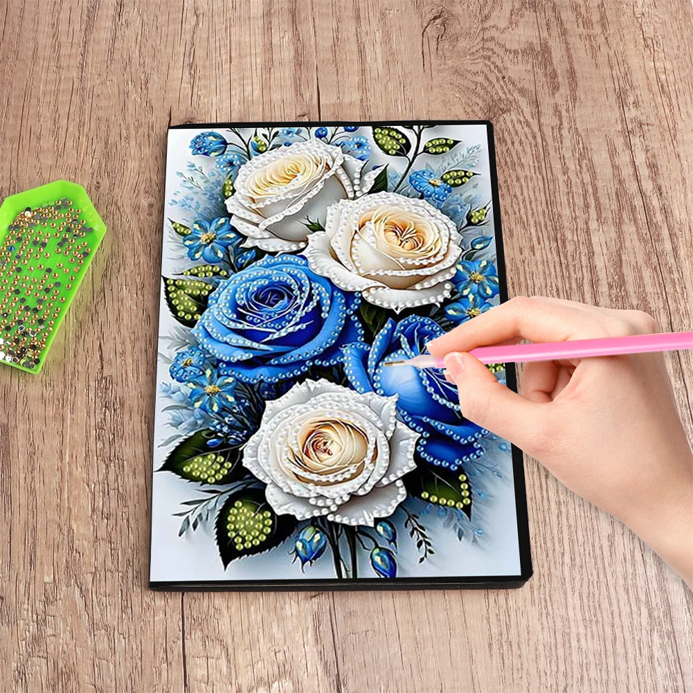 Roses 5D DIY Diamond Art Painting Notebook Kit (50 Pages A5 No Lines) Rhinestone Art Painting Notebook Kit for Adults Beginners Holiday Birthday Gift