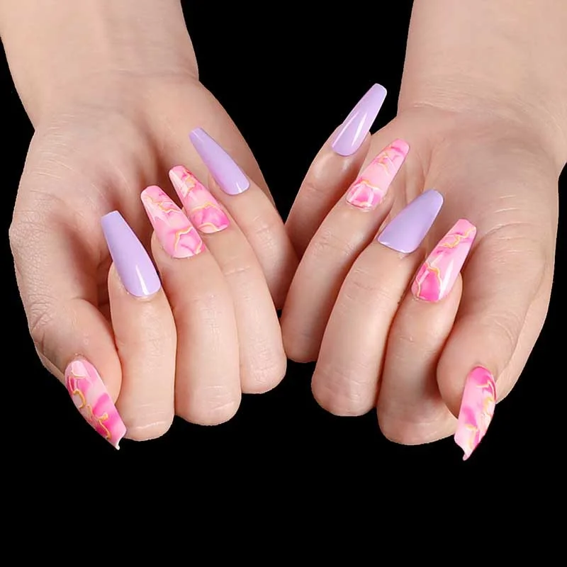 24pcs Khaki Dye Matte Frosted Fake Nails stiletto Dark Blue Color Pointed Head Long Style Wearable ABS Resin Finished Fingernail-Nail Inspo