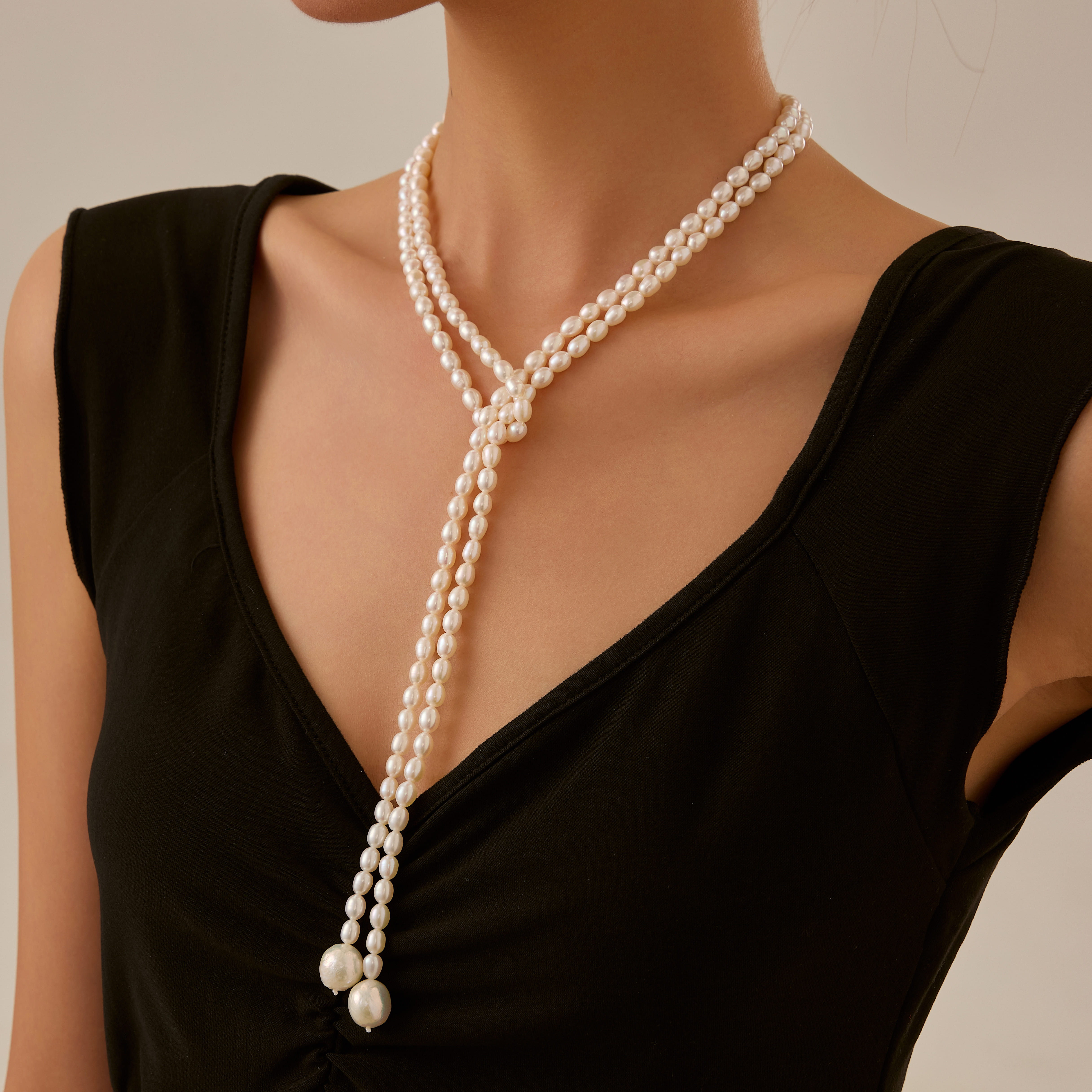 Luna Knot Pearl Beaded Long Necklace