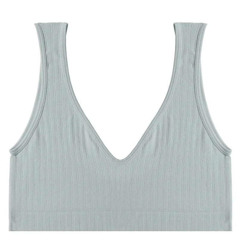 FINETOO Women Seamless Bralette Underwear Push Up U-Back Intimates Lingerie Femme Short Cropped Top Sexy V-Neck Bra Tank Tops