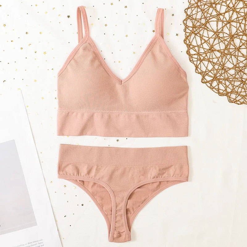 Women Bra Panties Set Push Up Sports Bra Set Sexy G-String Seamless Active Bra Thong Lingerie Set Fitness Crop Top Underwear