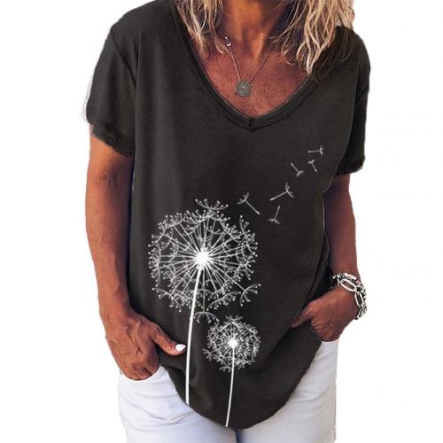 Tshirts 2021 summer Tops fashion girls tops Fashion Women Short Sleeve V Neck Dandelions Print Loose T-shirt Top women clothes