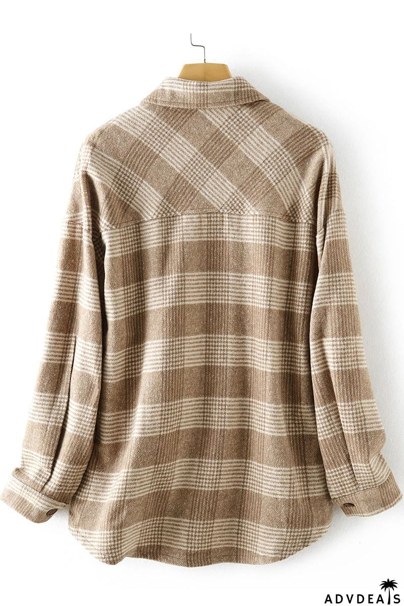 Plaid Buckle Turndown Collar Tops