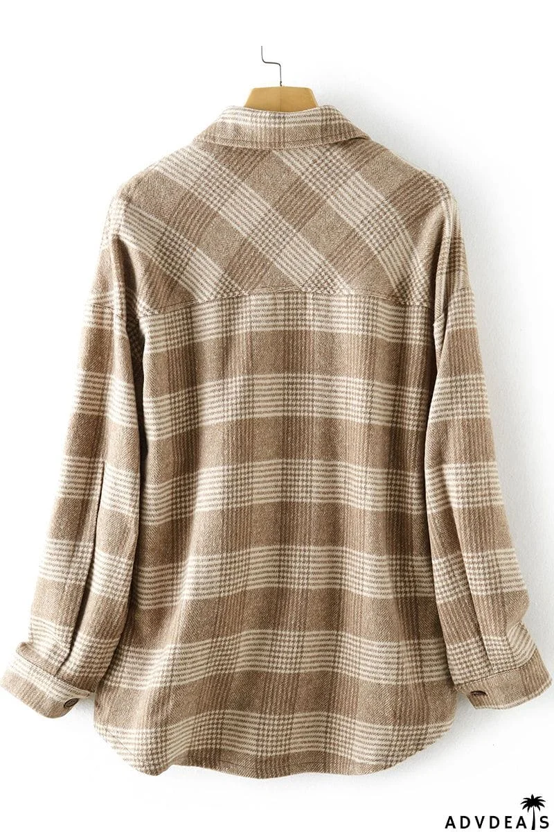 Plaid Buckle Turndown Collar Tops