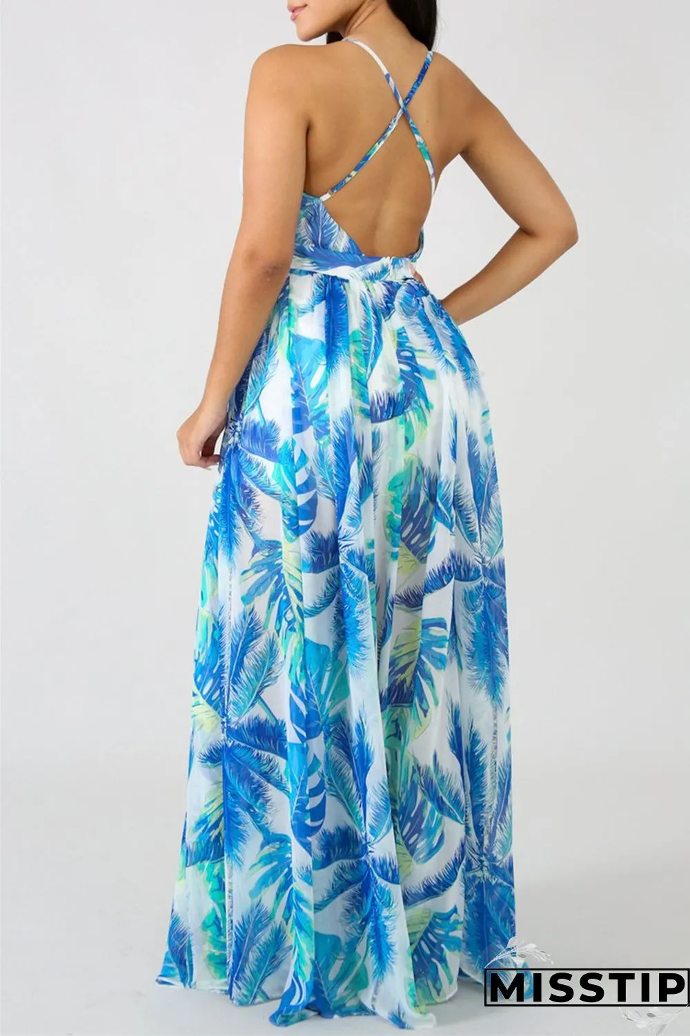 Pink Fashion Casual Print Backless V Neck Sling Dress