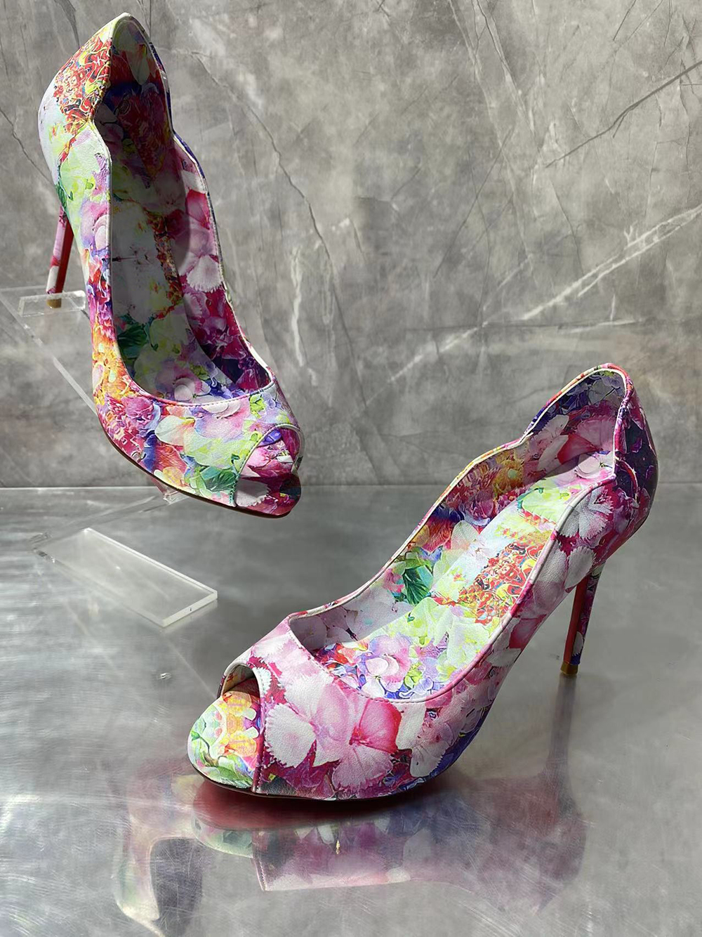 100mm Women's Platforms Heels Party Wedding Red Bottom Flowers Pumps-vocosishoes