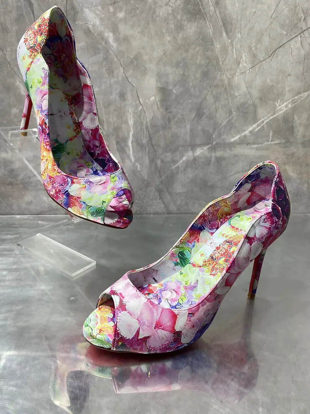 100mm Women's Platforms Heels Party Wedding Red Bottom Flowers Pumps-vocosishoes