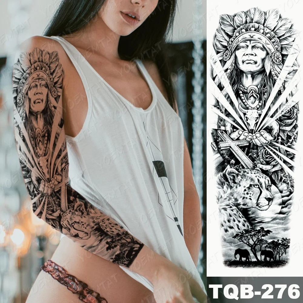 Large Full Arm Sleeve Tattoo Indian Forest Leopard Waterproof Temporary Tatoo Sticker Wild Tribe Men Women Body Art Tatto