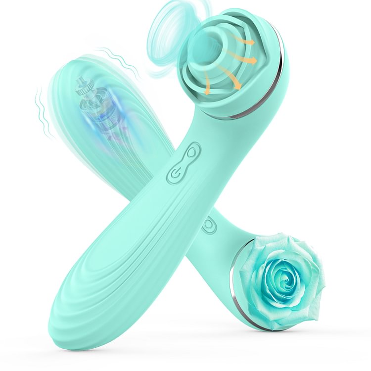 2-in-1 cyan rose Sucking And Vibrating Stick
