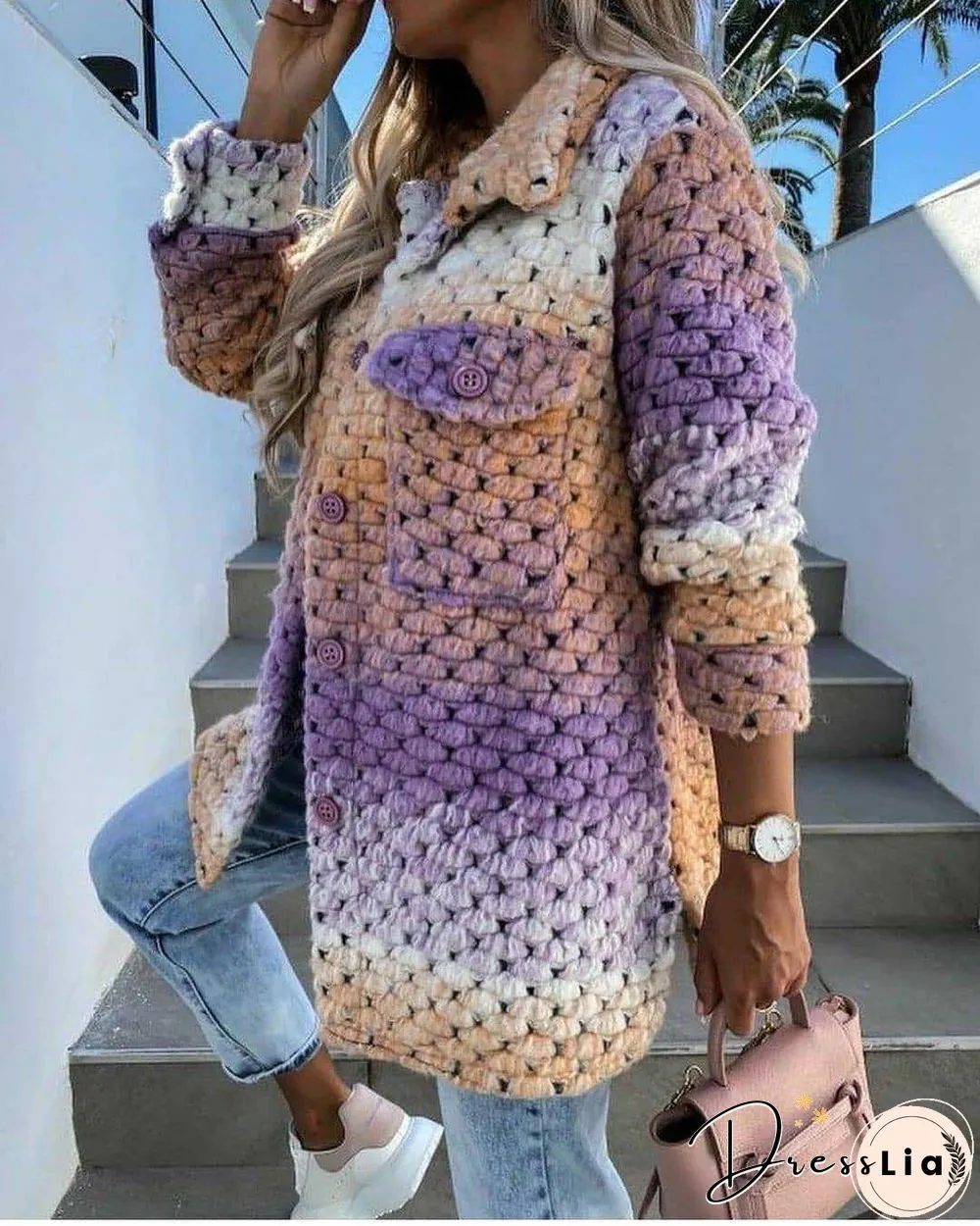 Autumn and winter womens new fashion print ladies woolen coat women coats tweed jacket