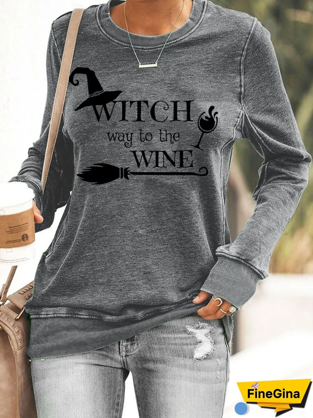 Women's Funny Halloween Witch Way To The Wine Casual Sweatshirt