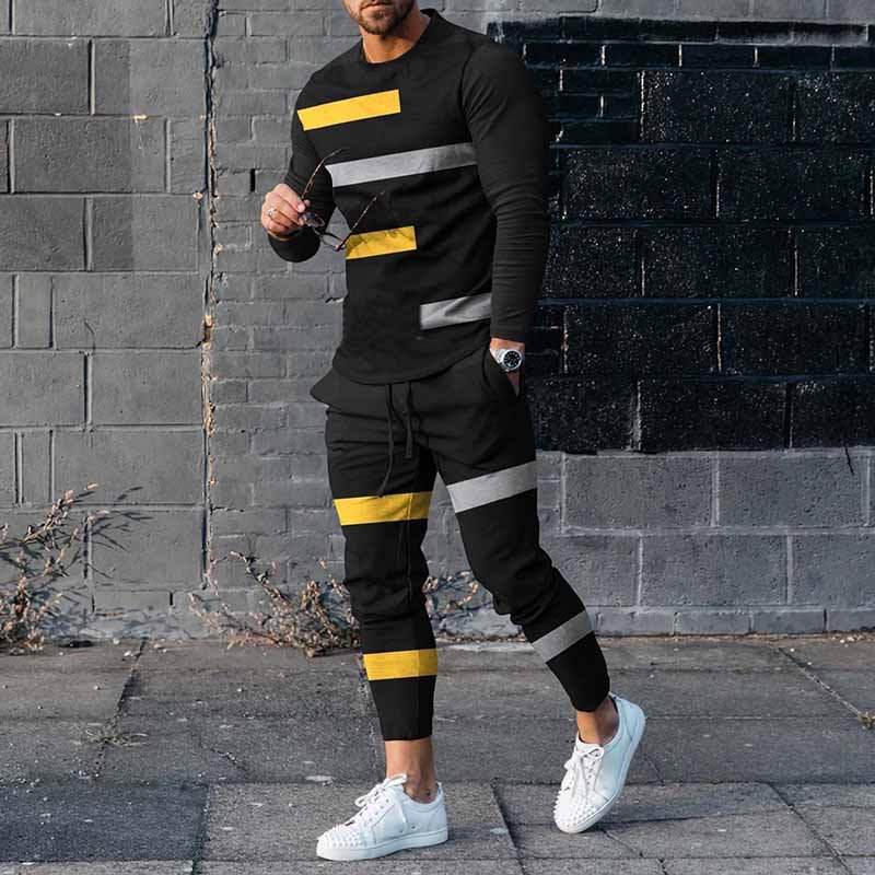 Men's Abstract Line Casual Long Sleeve T-shirt And Pants Co-Ord