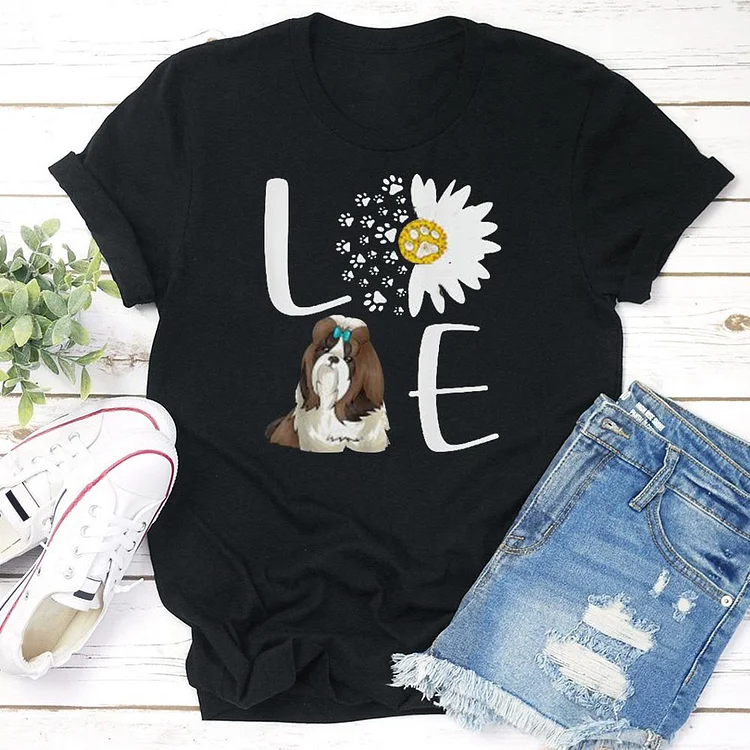 Dog Paw Love Hippy Outfits Daisy Flower T-shirt Tee - 01636-Annaletters