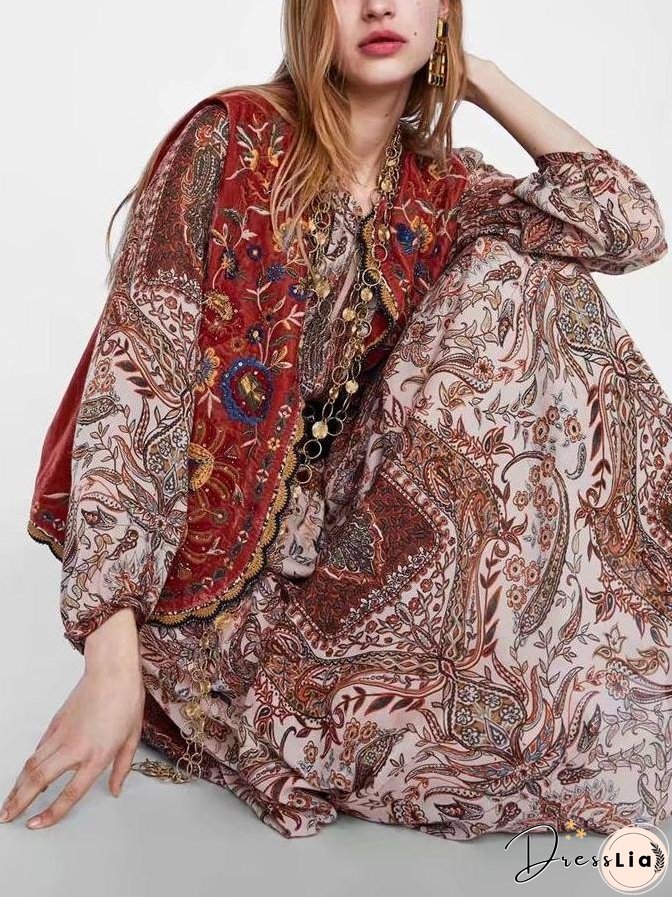 Boho Autumn Orang Floral Embroidery Sleeveless Outerwear Jacket