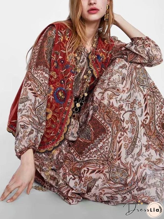 Boho Autumn Orang Floral Embroidery Sleeveless Outerwear Jacket