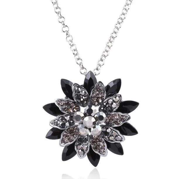 Black Dahlia Crystal Pendant Necklace