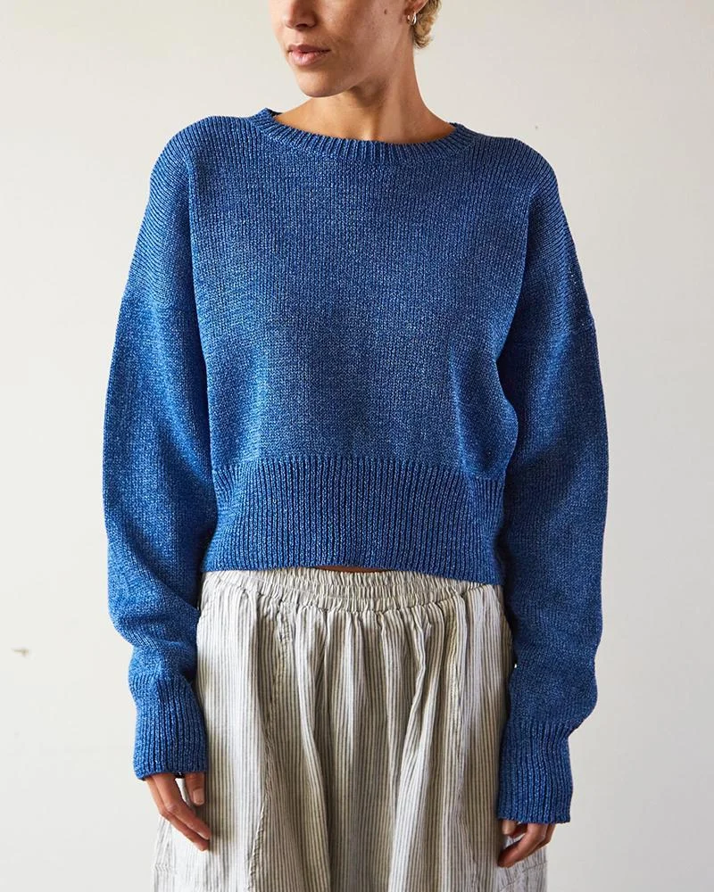 Solid color round neck long sleeve sweater