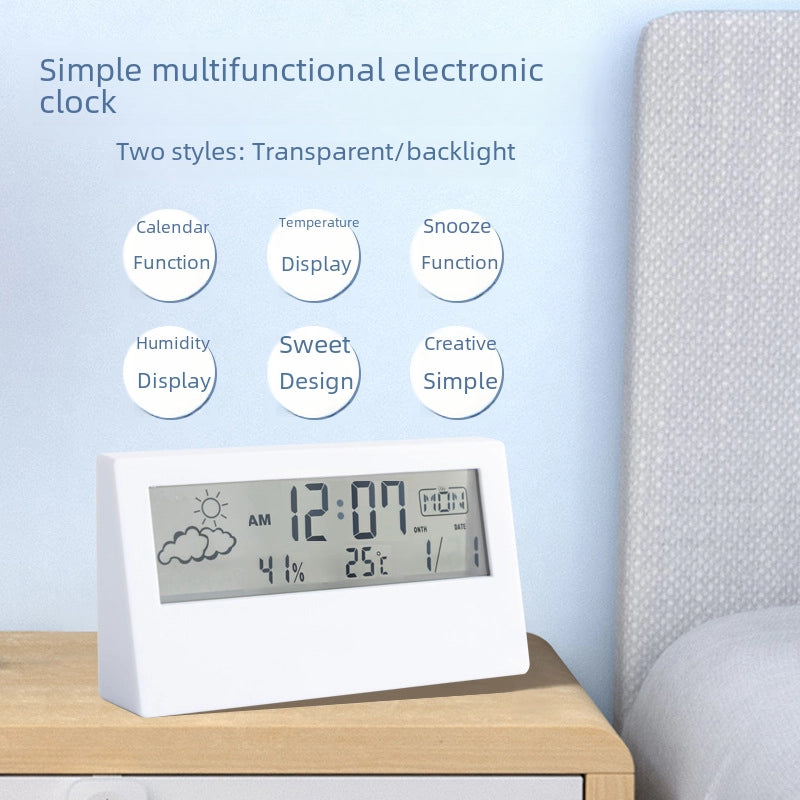 Student Creative Simple Electronic Small Alarm Clock Temperature And Humidity Display Bedside Mute Personality Lazy Clock2