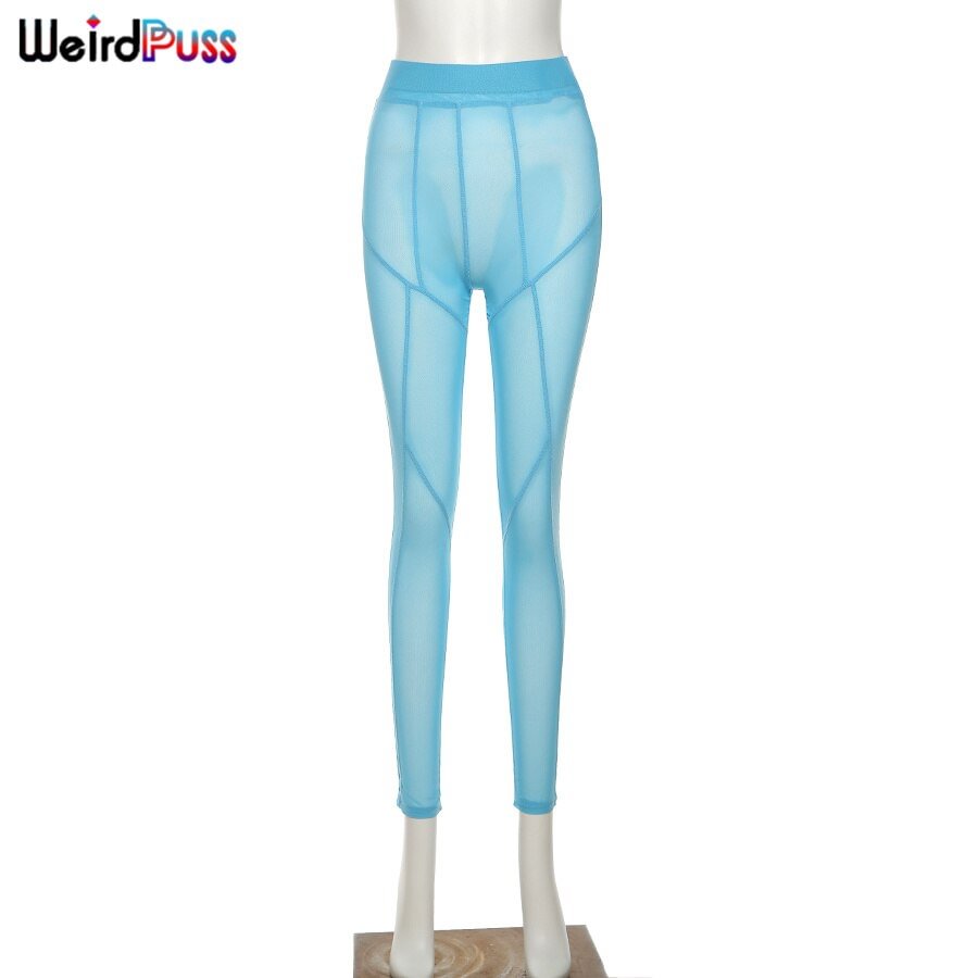 Weird Puss Sexy Summer Mesh See Through Leggings Fitness Striped High Waist Pantalones De Mujer Fashion Skinny Party  Jeggings