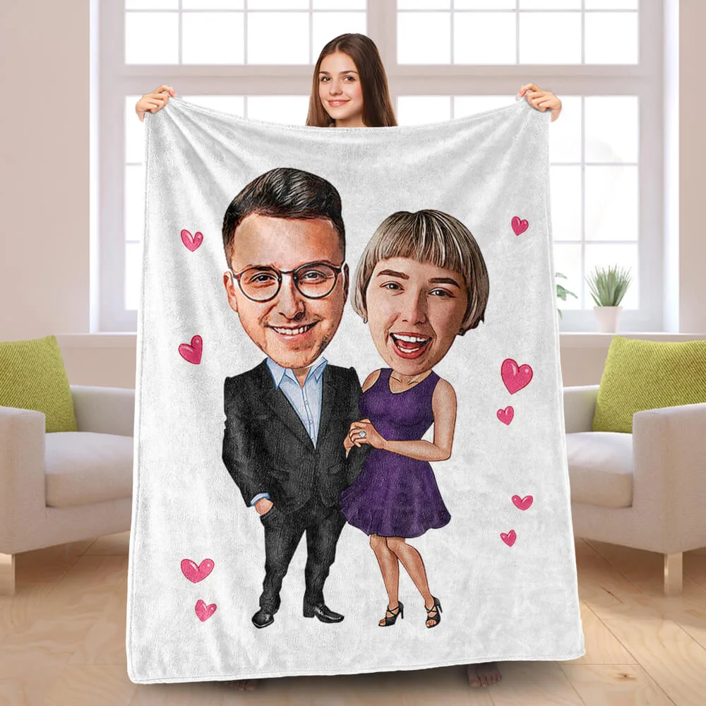 Valentine's Day Couple Blanket Memorial Day blanket, Custom Photo Blankets Personalized Photo Blanket Fleece Sweetheart Office Couple Blanket, Painting Style