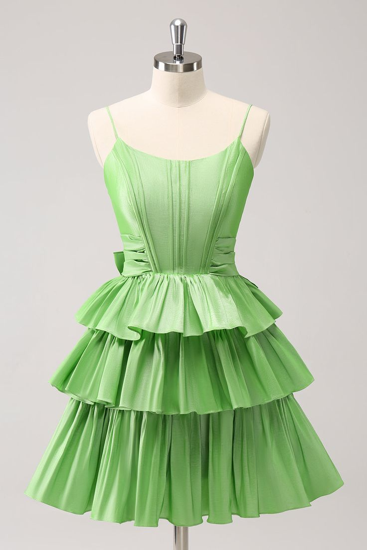 Lvs&Broner Spaghetti Strap Sleeveless Short Homecoming Dress With Ruffles