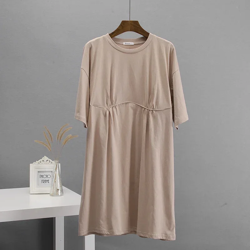 Athvotar Athvotar Summer New Cotton Dress Women's Casual Loose Round-Neck T-Neck Round-Neck A-Shaped Dress Women's Dress
