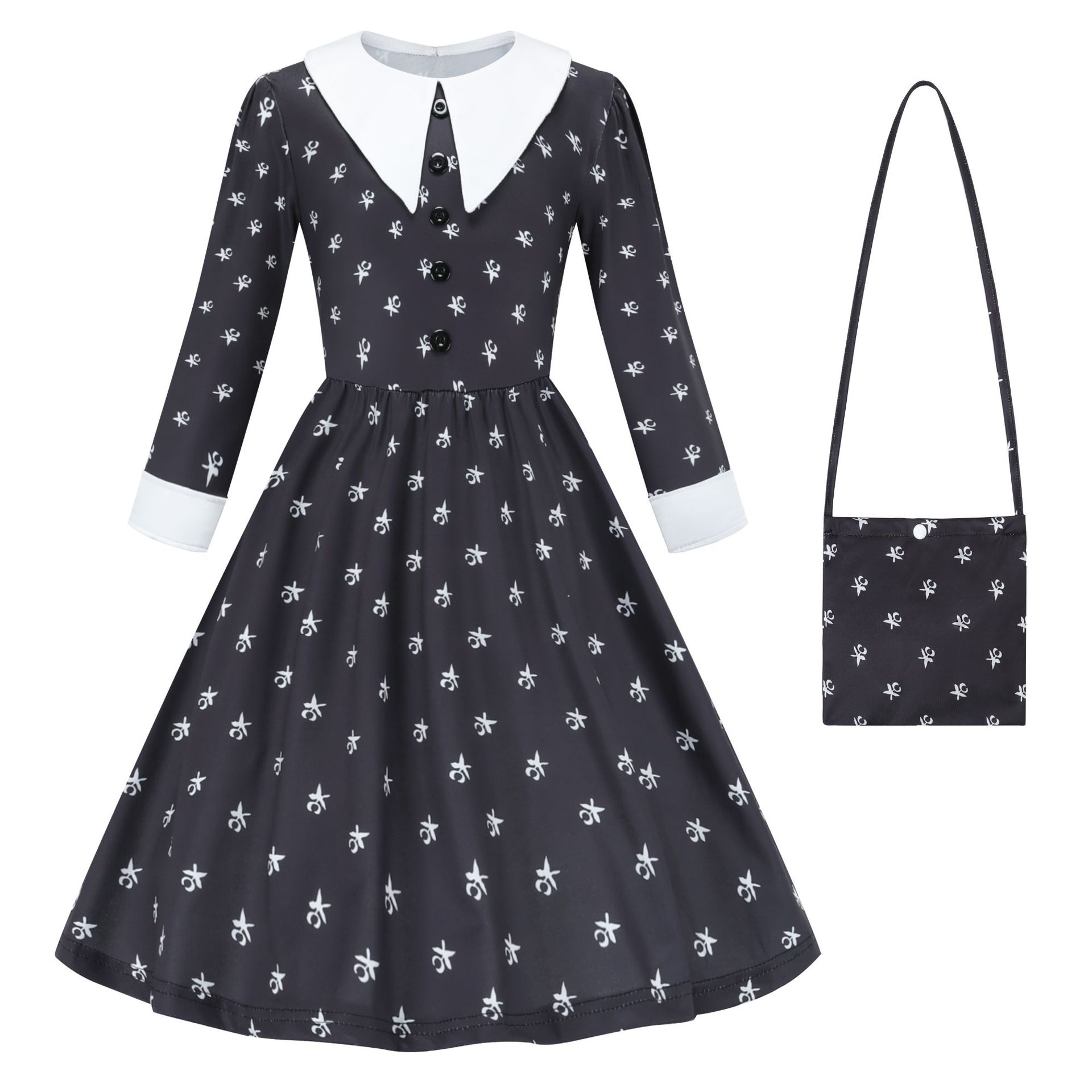 Enchanting Wednesday Addams Dress for Girls - Long Sleeve Cosplay Gown