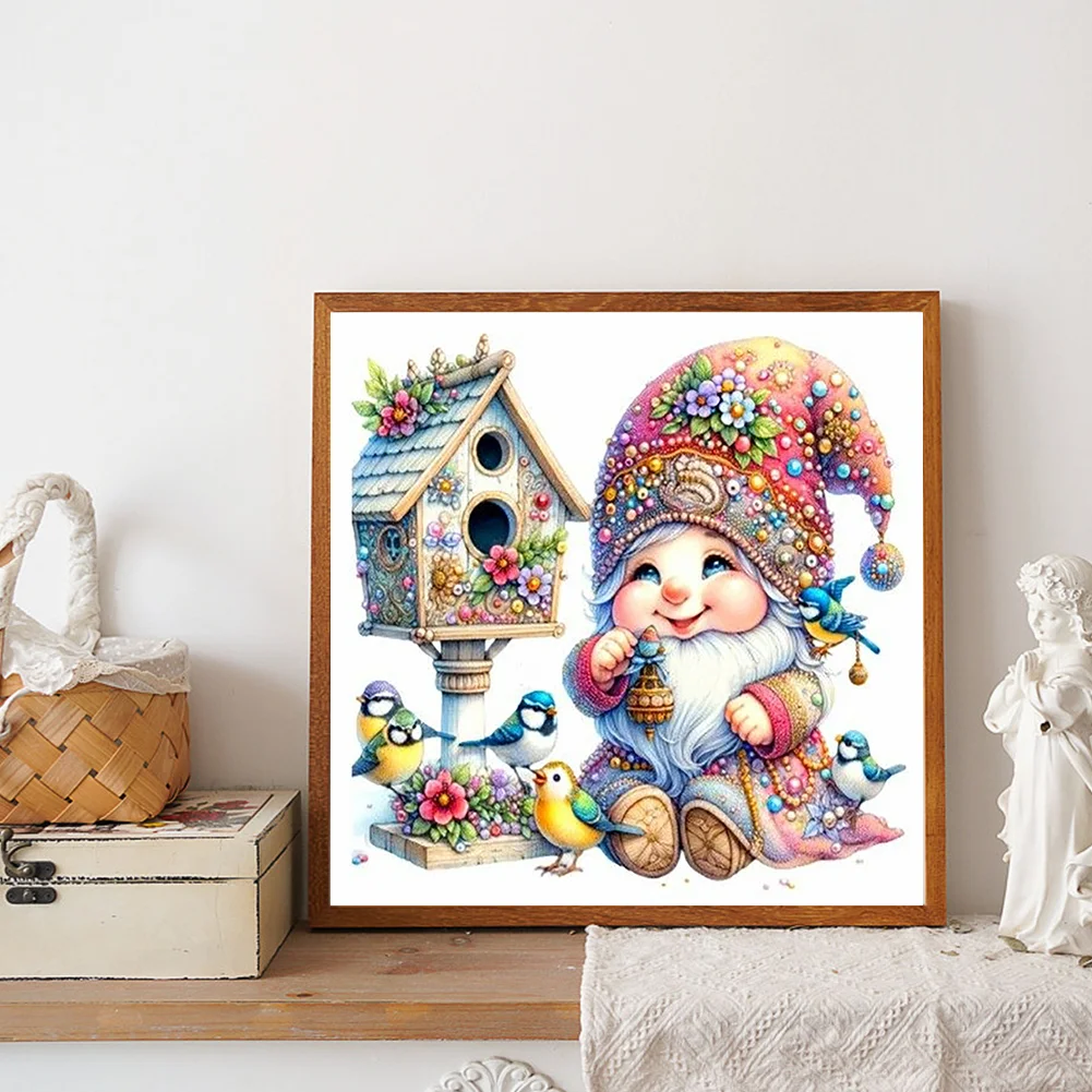 Diamond Painting - Full Round Drill - Cute Gnome Bird Nest(Canvas|30*30cm)