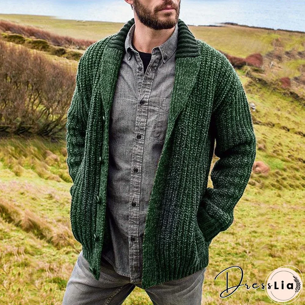 Autumn and Winter Men's Cardigan Solid Color Long Sleeve Knitted Sweater Coat