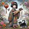 Japanese Geisha-11CT Stamped Cross Stitch 40*40cm