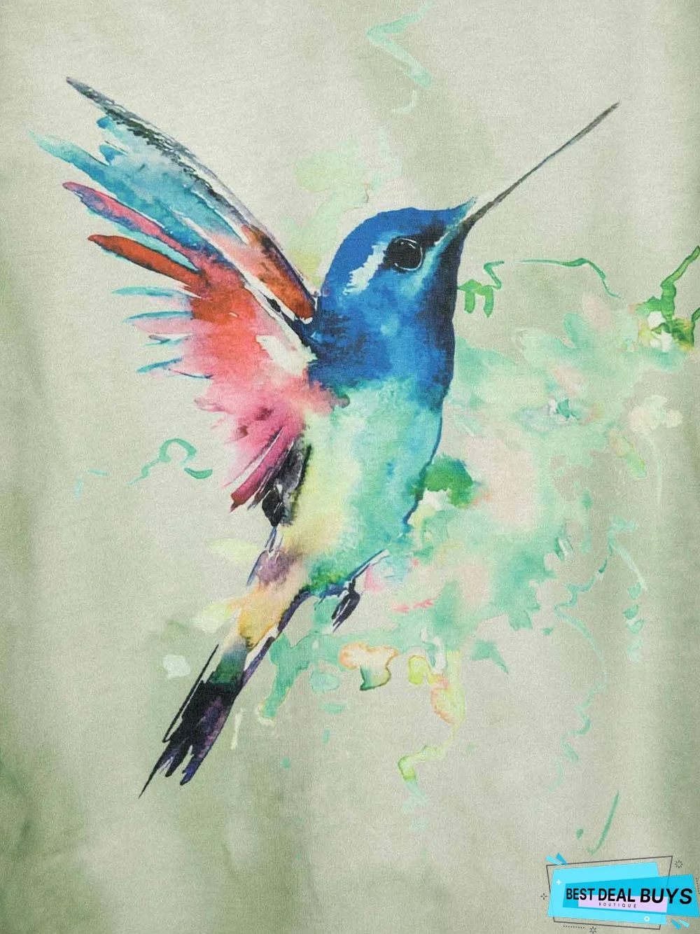 Bird Print V Neck Cotton-Blend Short Sleeve T-Shirts