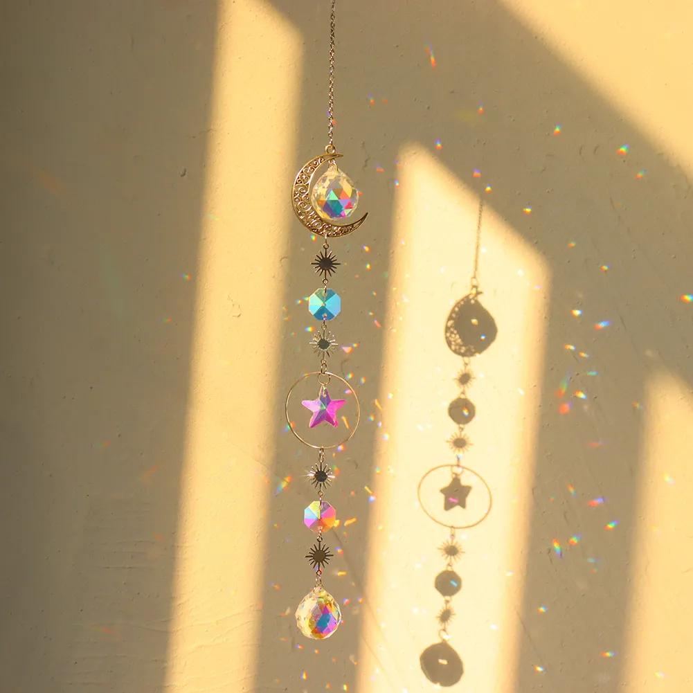 Crystal Windchime Ornament Feather Butterfly Hanging Pendant (Silver 12)