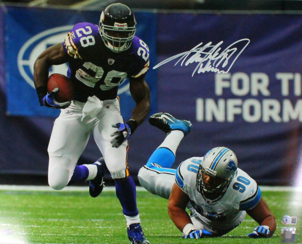 Adrian Peterson Signed Vikings 16x20 v. Lions HM Photo Poster painting-Beckett W Hologram *White