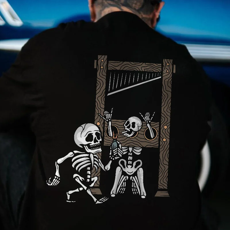 Smoking Skeleton Printed Men's T-shirt -  