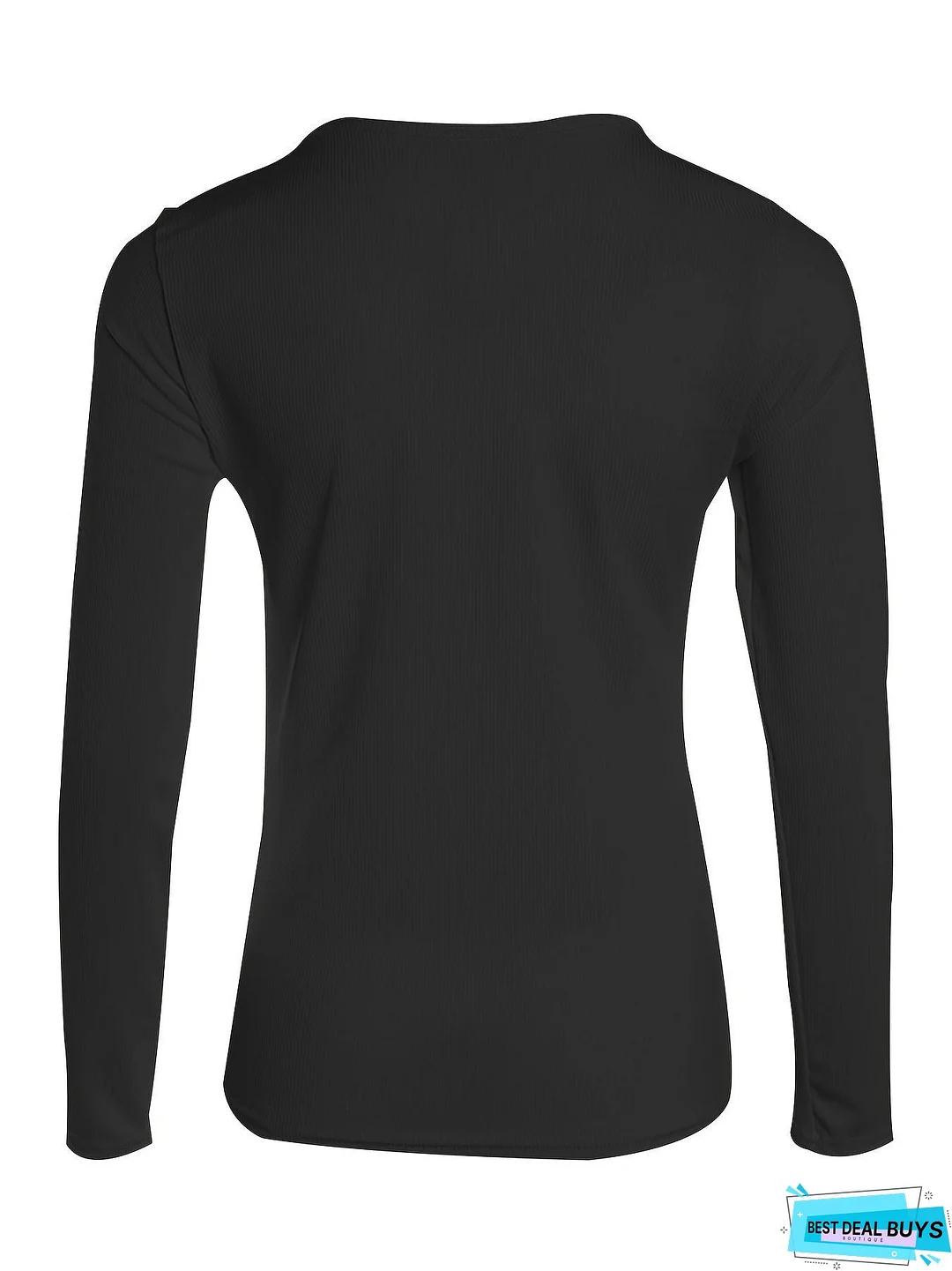 Ribbed Zip Up Slim Top, Casual Button Long Sleeve V-neck T-shirt, Women's Clothing