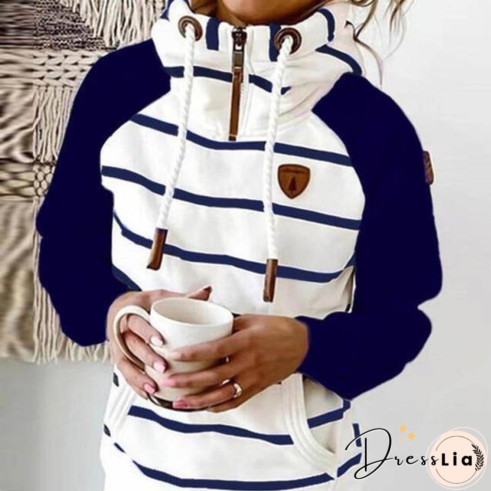 new women hoodie Stripe hoodies women Sweatshirt Long Sleeve clothes Pocket Zipper Hoodies Tops Female spring thick outwear