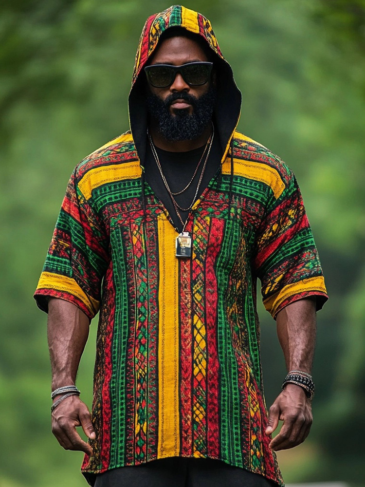 Men's African Ethnic Pattern Linen Blend Hoodie