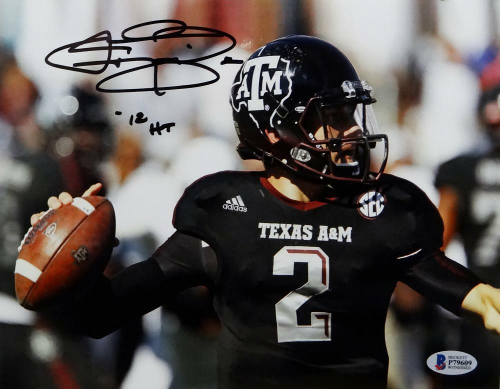 Johnny Manziel Signed Texas A&M 8x10 Passing Photo Poster painting w/12 HT- Beckett Auth *Black