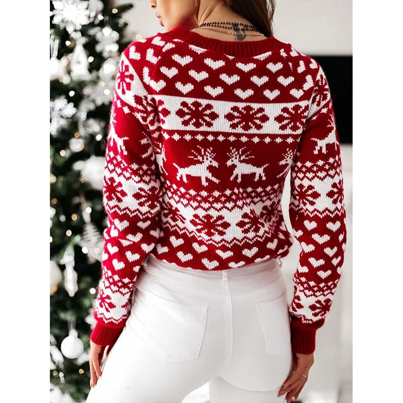 Women's Christmas Elk Long Sleeve Knitted Sweater