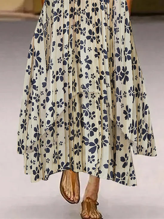 Women Half Sleeve V-neck Solid Color Dress