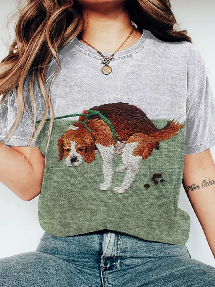 Women's Walking Beagle Dog Art Print Casual T-Shirt