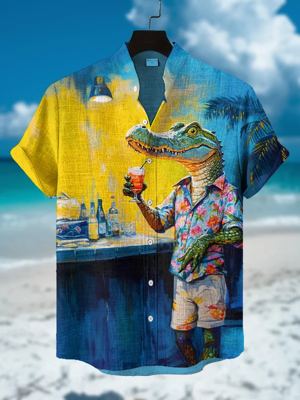 Men's Mr. Crocodile Is On Vacation Print Short Sleeve Shirt
