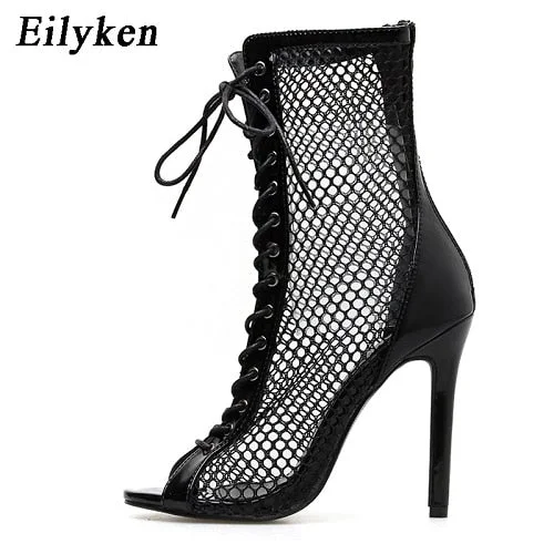 Eilyken High Quality Gladiator Women Boot Sandals Peep Toe Hollow Out Lace Up Sexy Hollow out Pumps Woman Sandals Black