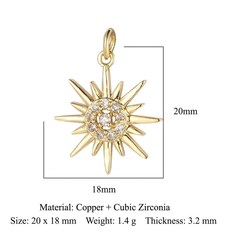 3 Pieces Copper Zircon 18K Gold Plated Sun Rainbow Star