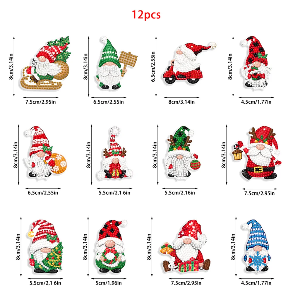 12Pcs DIY Acrylic Christmas Hanging Diamond Painting Art Kits for Christmas Tree