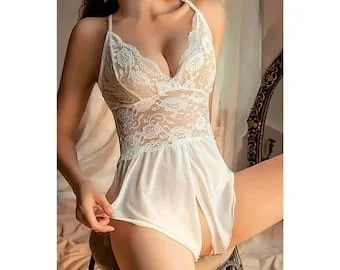 pornhint Pornhint White Wedding Lingerie,Open Crotch Lingerie Set,Sexy Bridal Lingerie, Erotic Lacy Lingerie